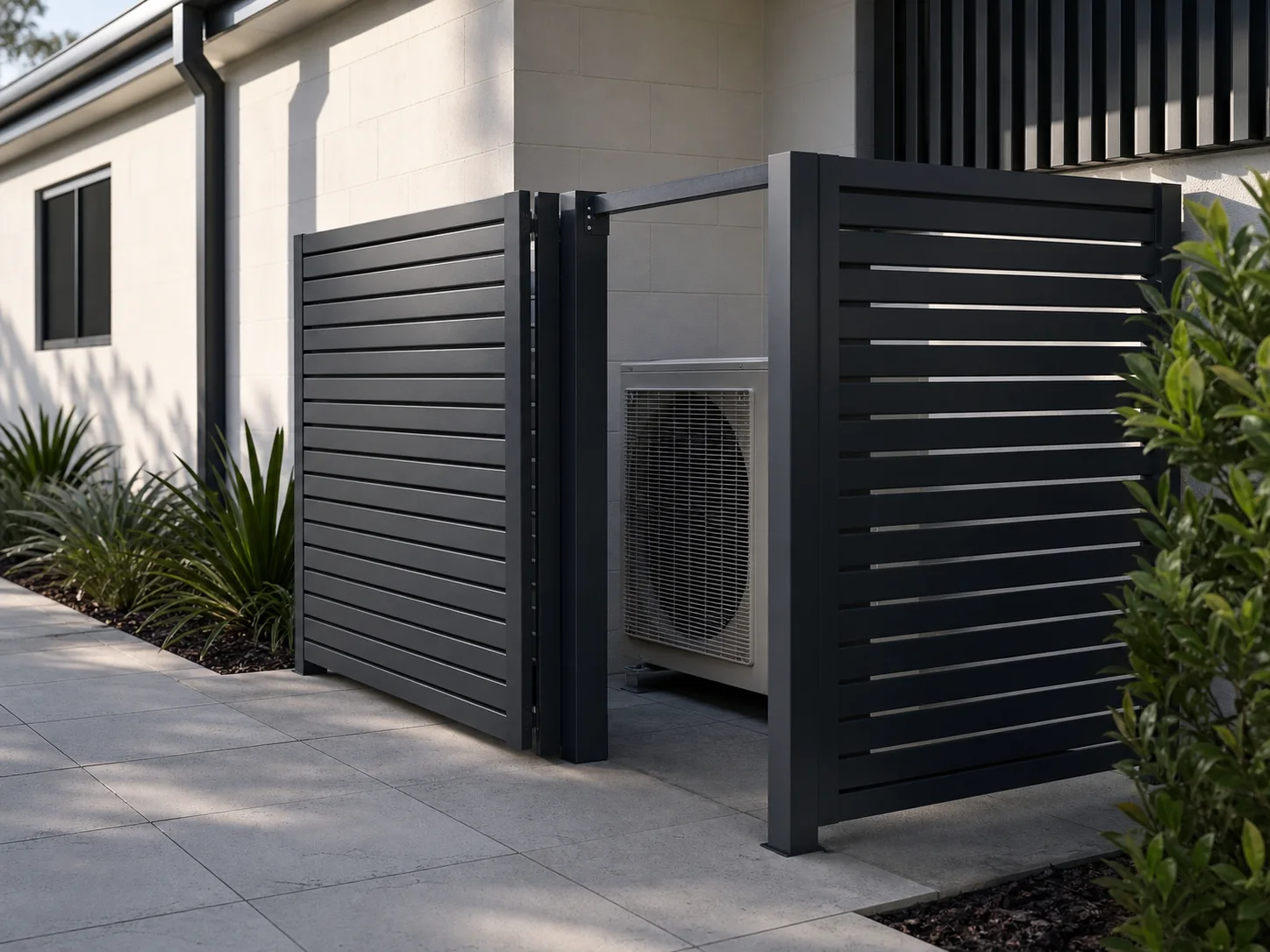 Ventilated aluminium screen around an outdoor air-conditioning unit
